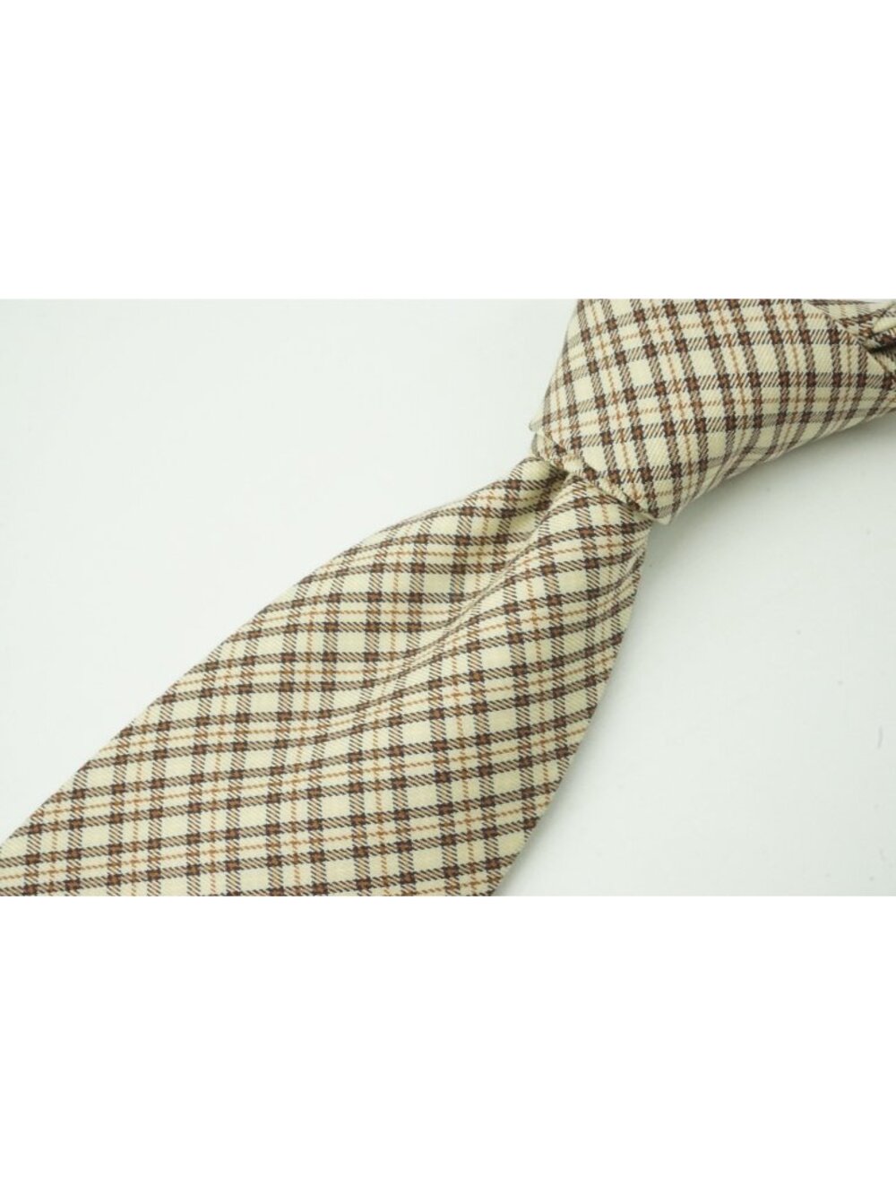 Mariano Rubinacci LH Vanilla Beige Brown Plaid Tie BRAND NEW
